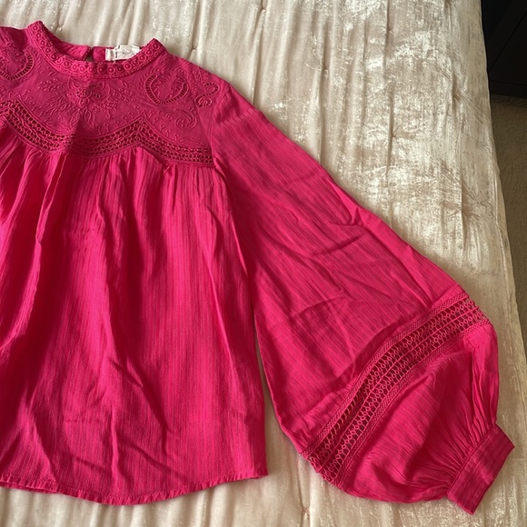 Anthropologie Harmony Hot Pink Lace Embroidered Blouse Size Small - Picture 8 of 14